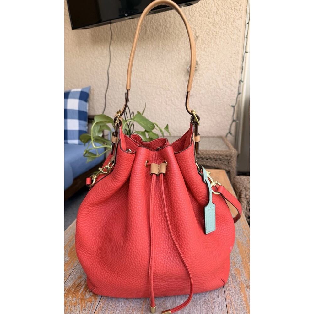 COACH Rare Red With Tan Legacy Dream Pebble Leather Bag 25306 Authentic